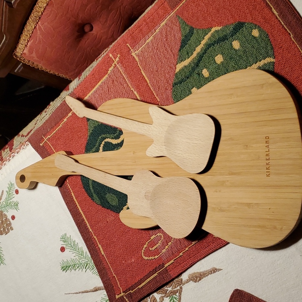 Vintage Wooden KIKKERLAND Guitar Chop Block and Serving Ware.
